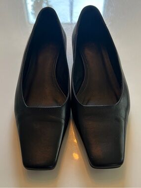 COS Black Square-Toe Women's Leather Block Kitten Heel Flats